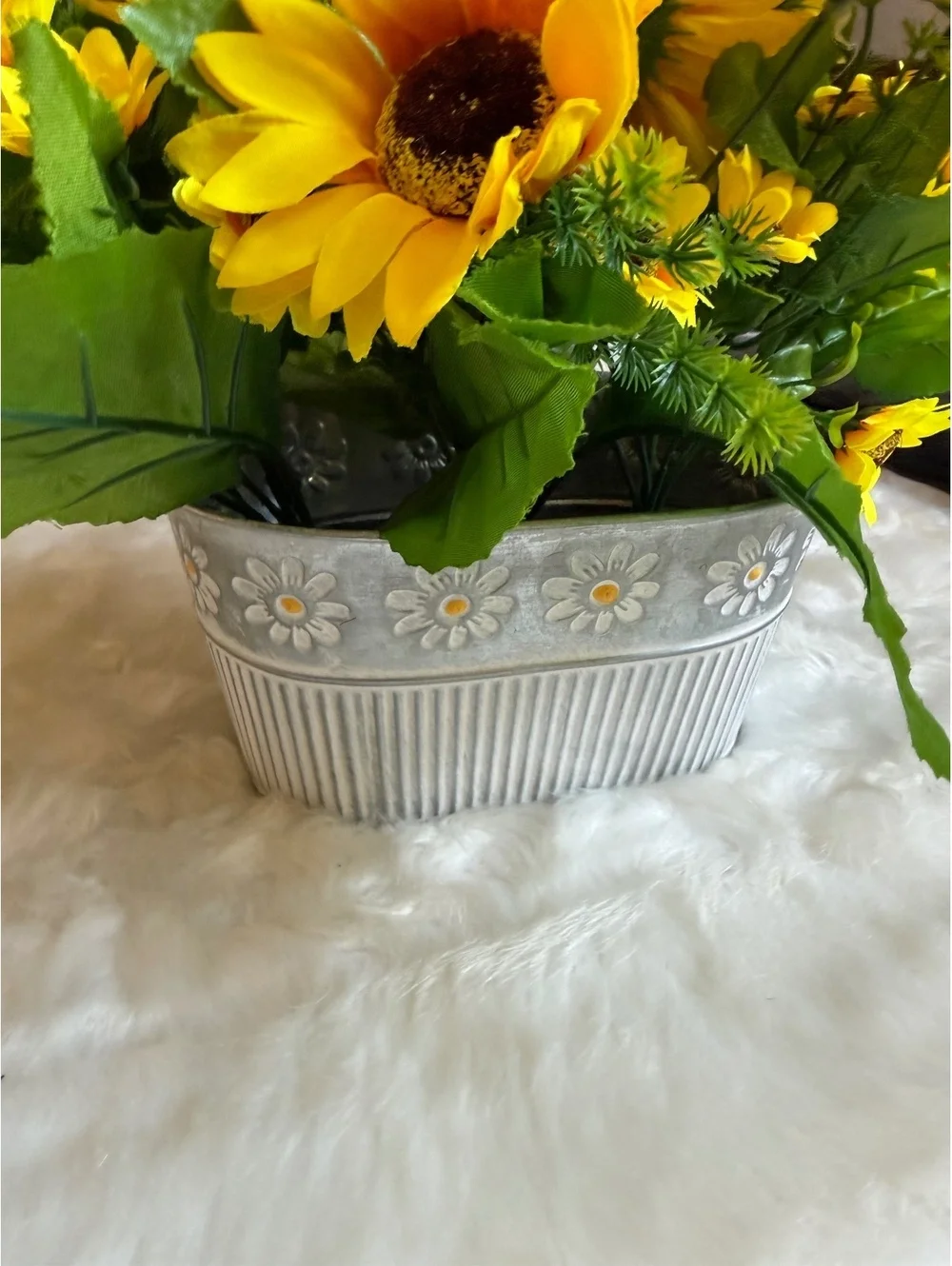 Artificial Sunflower Floral Arrangement in Decorative Metal
